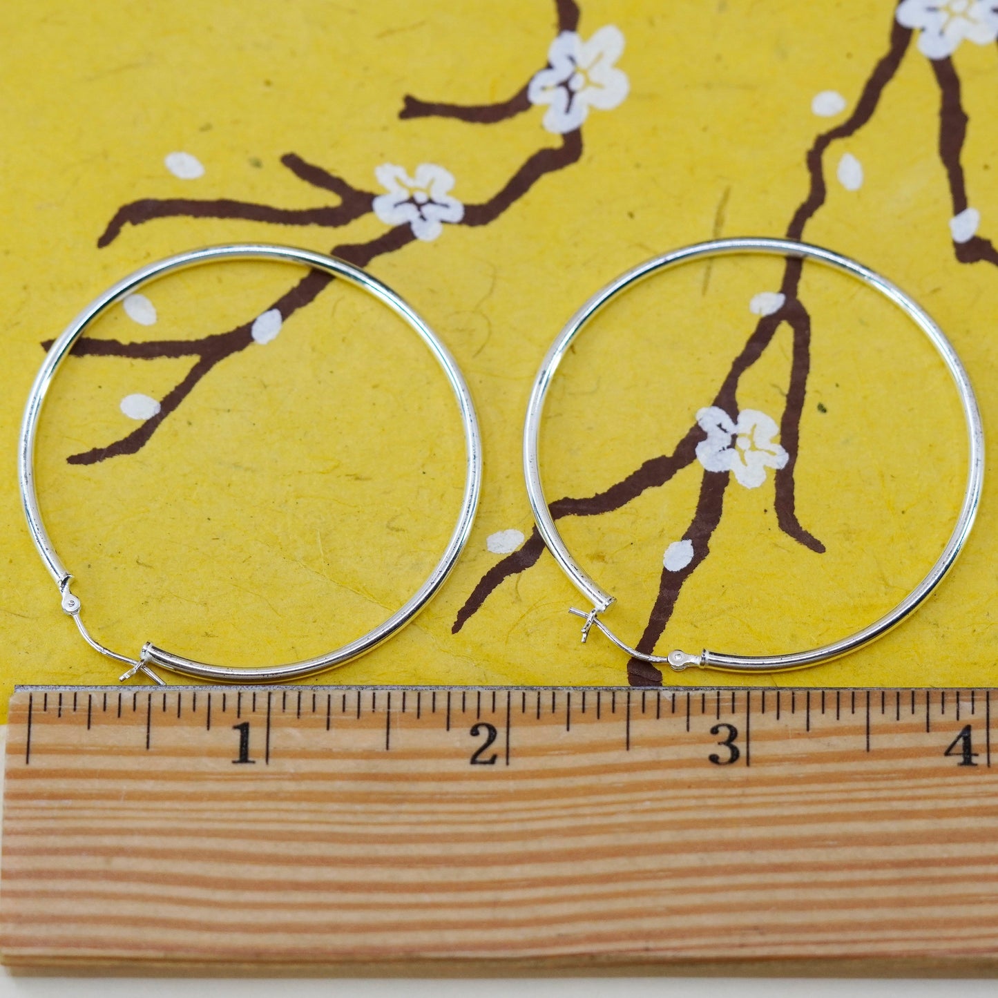 1.75”, vintage Sterling silver handmade earrings, 925 silver hoops