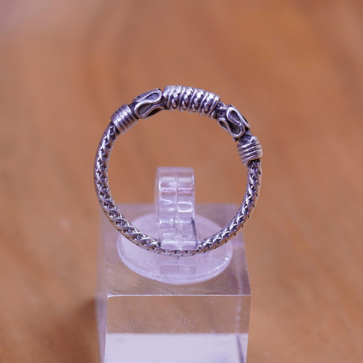 Size 7, vintage sterling silver handmade ring, 925 stackable band wired details