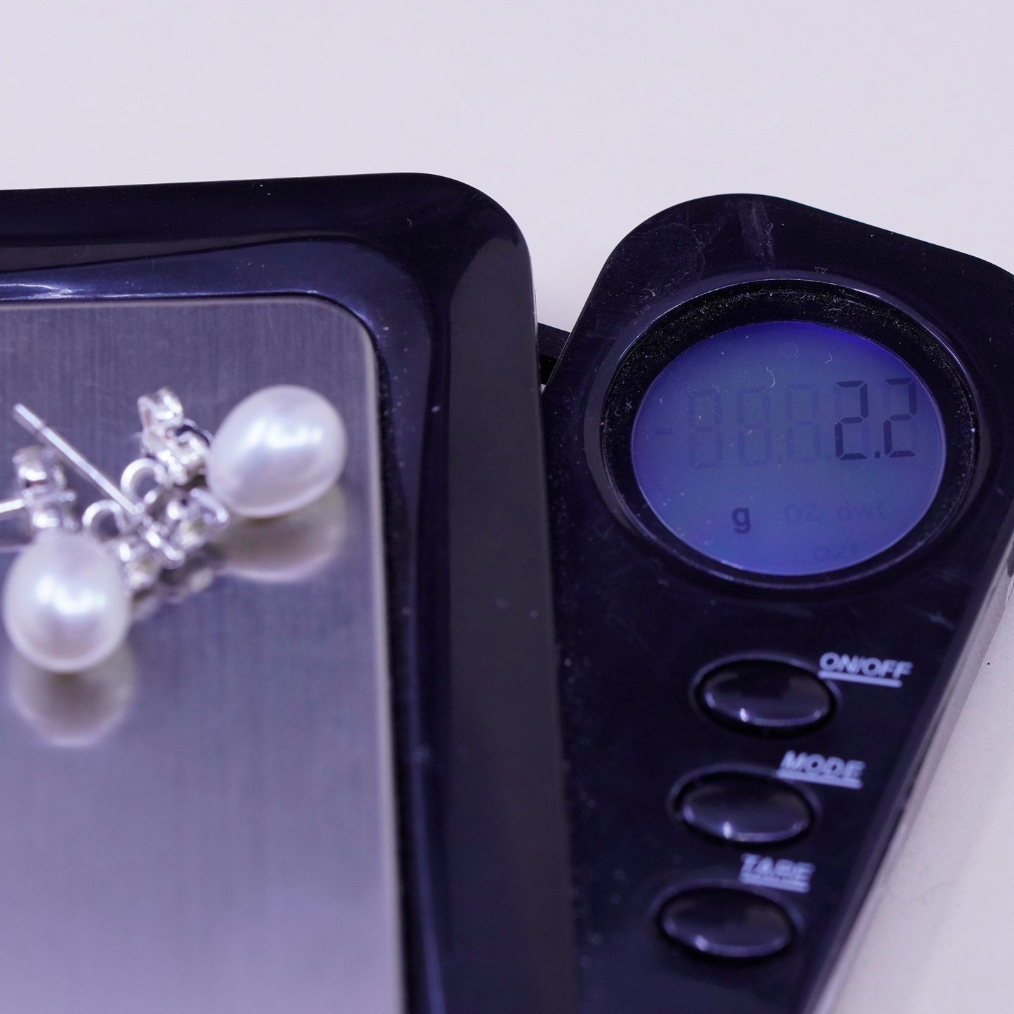 Vintage sterling silver earrings, 925 studs with pearl and cz