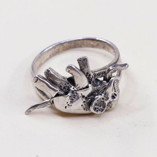 Size 8 Vintage Sterling Silver Handmade Sea Elephant Ring W/ Movable Joints