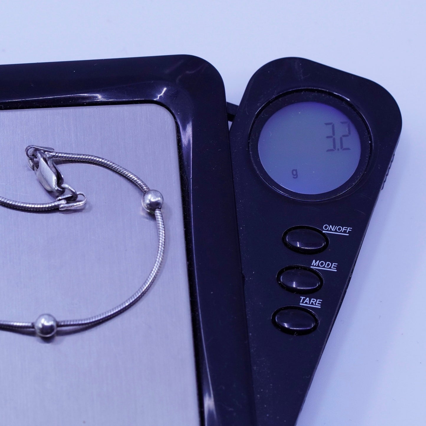 7.25”, 1mm, Sterling 925 silver handmade bracelet, snake chain with beads