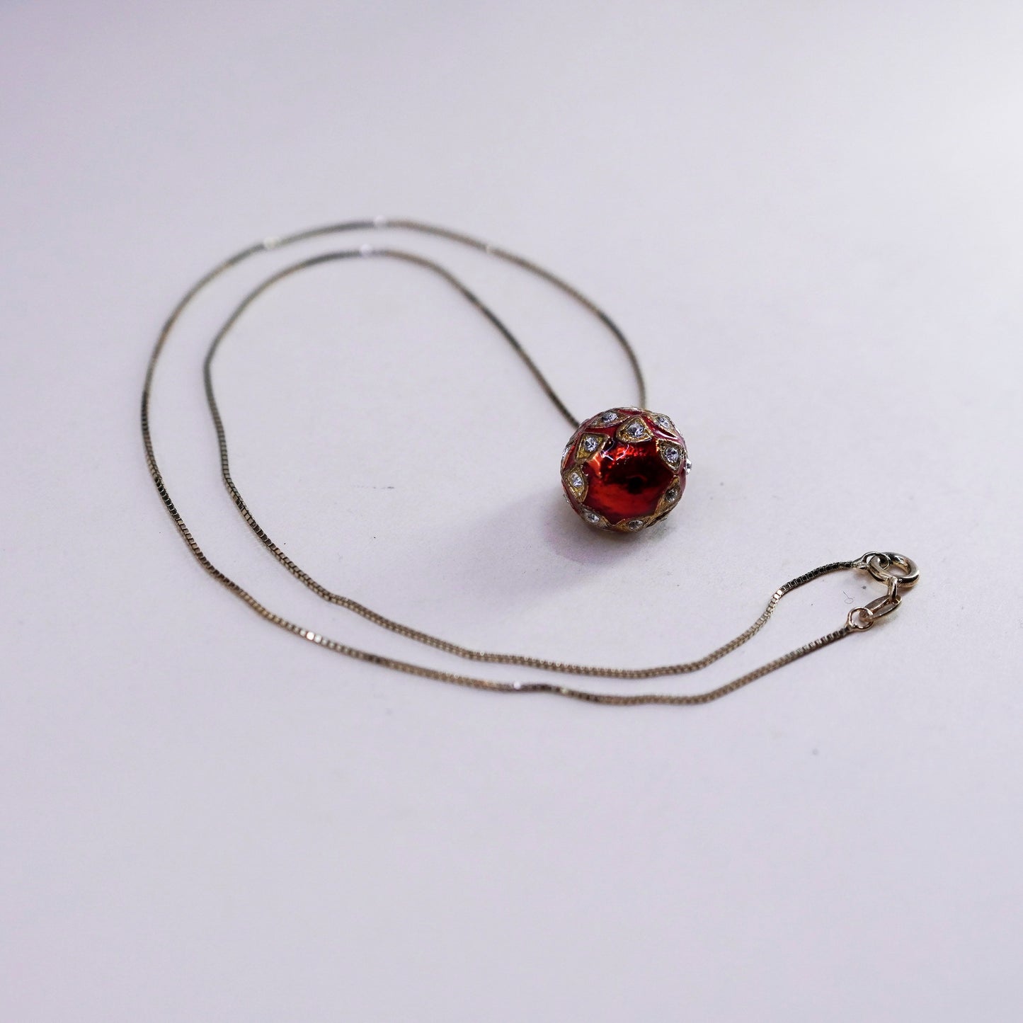 18” vermeil gold sterling 925 silver box chain necklace teardrop enamel pendant
