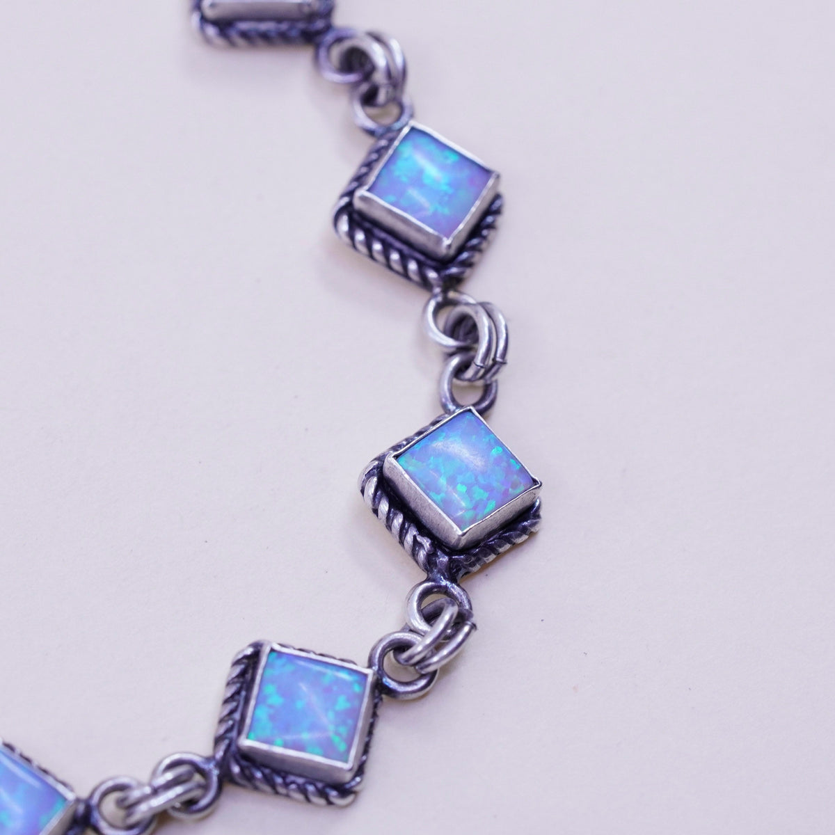 6.5+1”, vintage Sterling 925 silver tennis bracelet with opal and cable