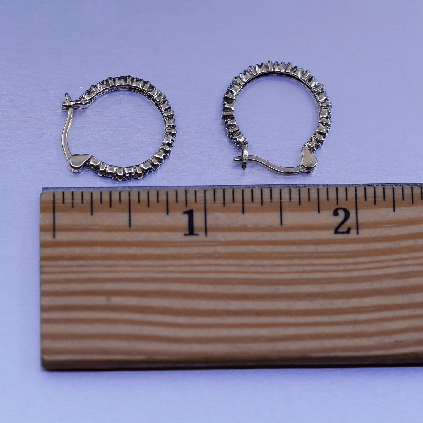 0.75”, vintage vermeil gold over Sterling silver earrings, 925 hoops w/ diamond