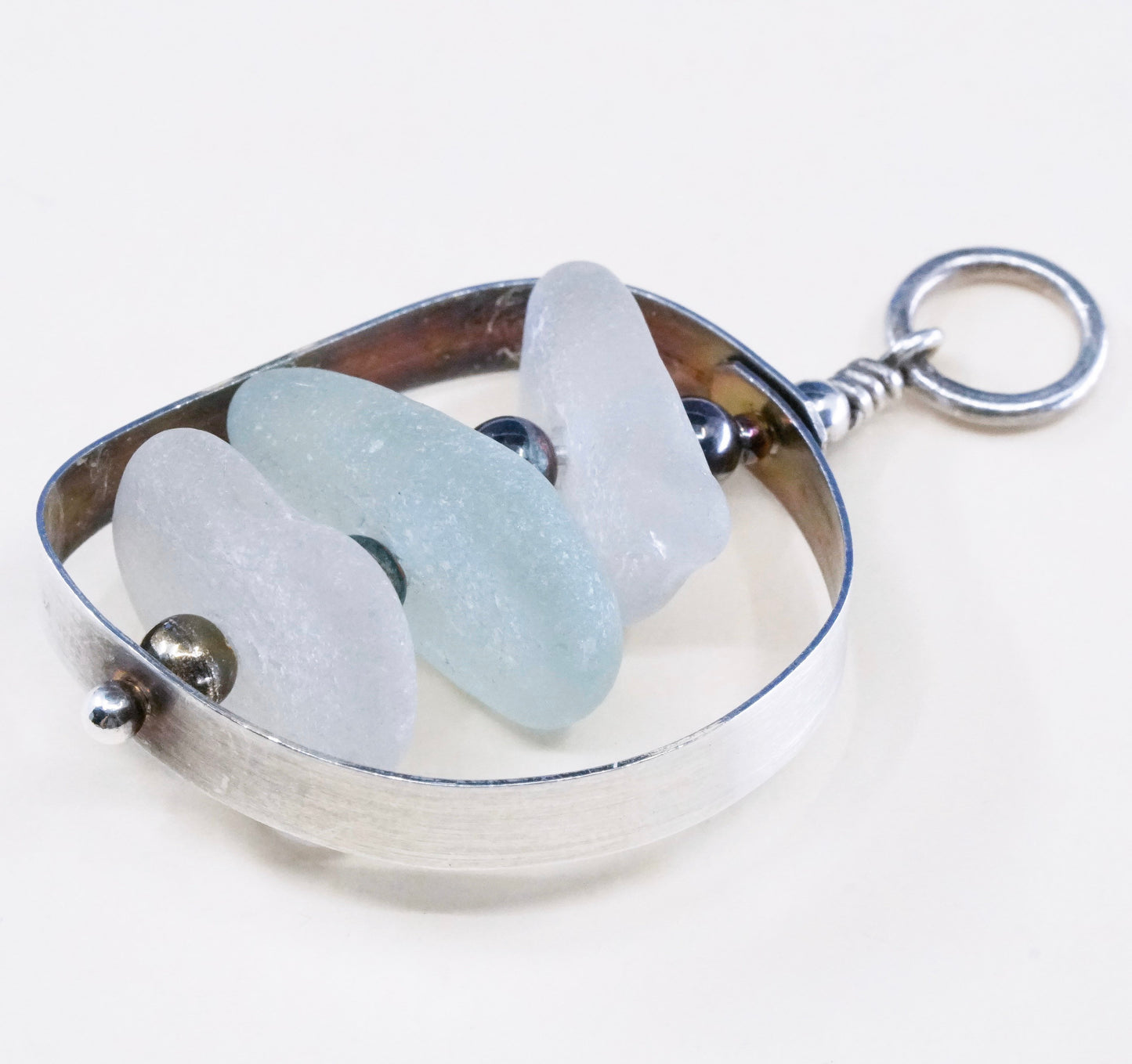 Vintage sterling 925 silver modern pendant with handmade artisan glass pendant