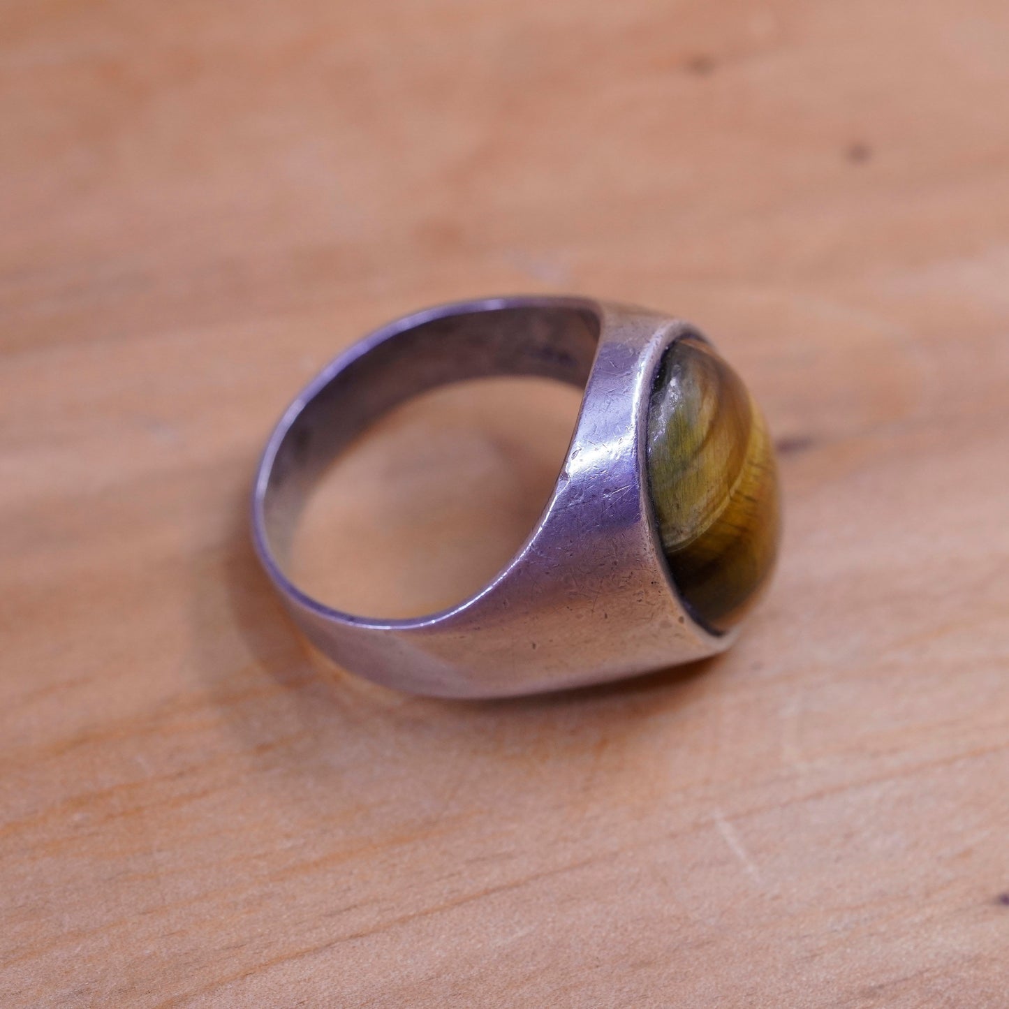 Size 12, vintage Sterling 925 silver handmade ring with golden tiger eye