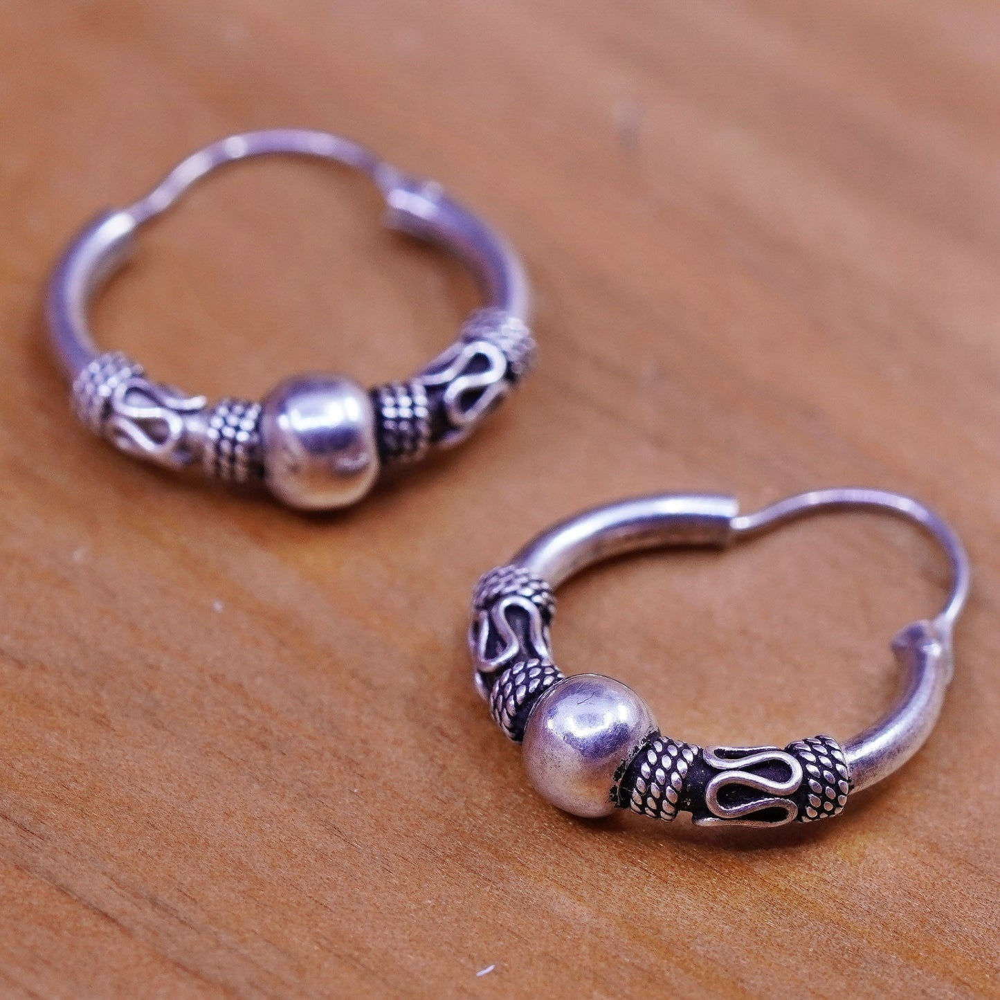 0.75”, vintage Sterling silver handmade earrings, textured 925 hoops
