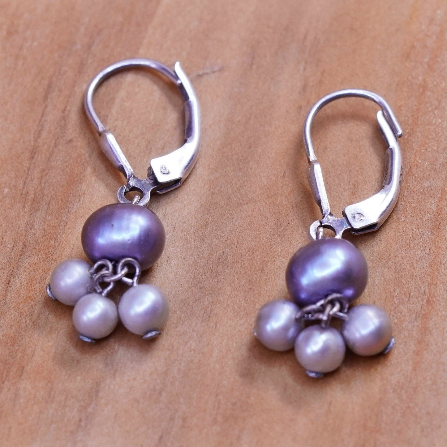 Vintage Sterling 925 silver Handmade earrings with cluster pearl