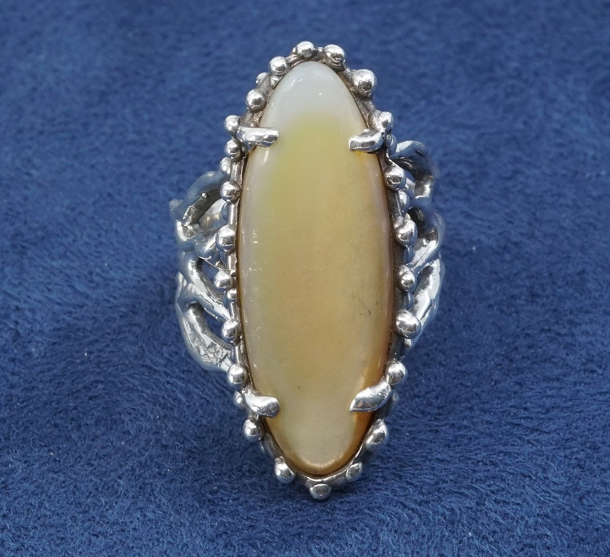 sz 8, Sterling silver handmade statement ring, 925 w/ golden tiger eye N beads