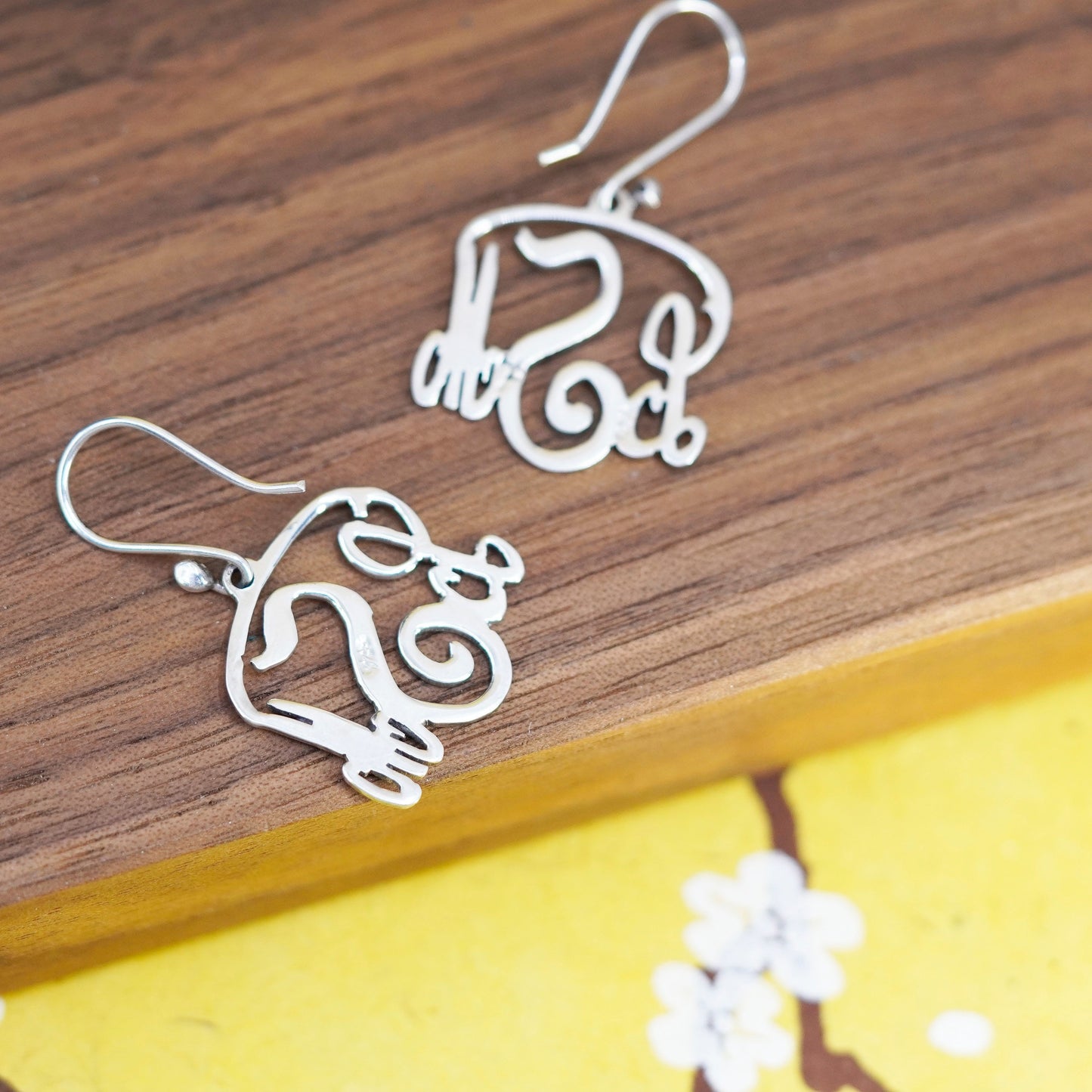 Vintage Sterling silver handmade earrings, 925 monogram initial “LSM” drops