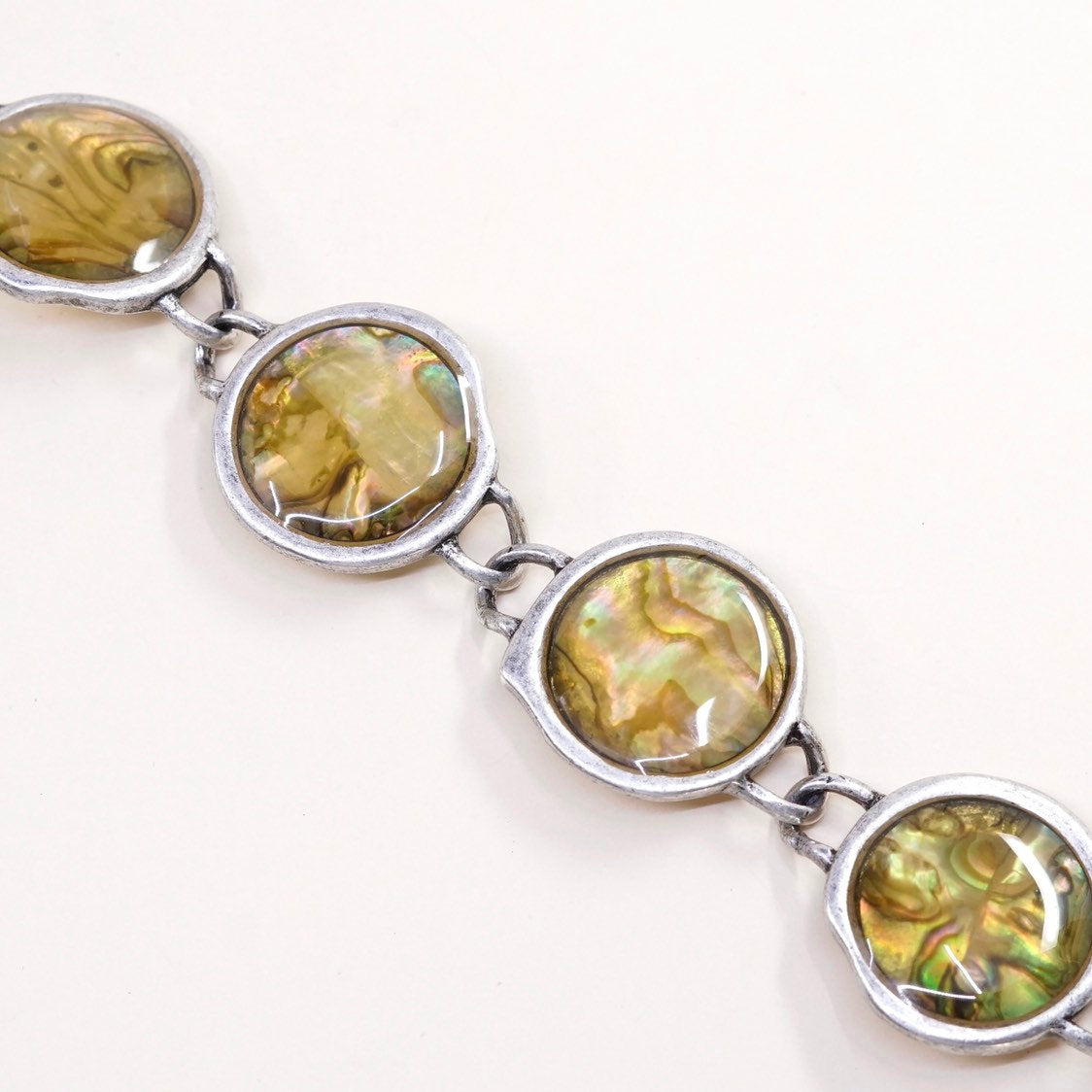 6.75”, VTG sterling silver handmade bracelet, 925 toggle closure w/ abalone