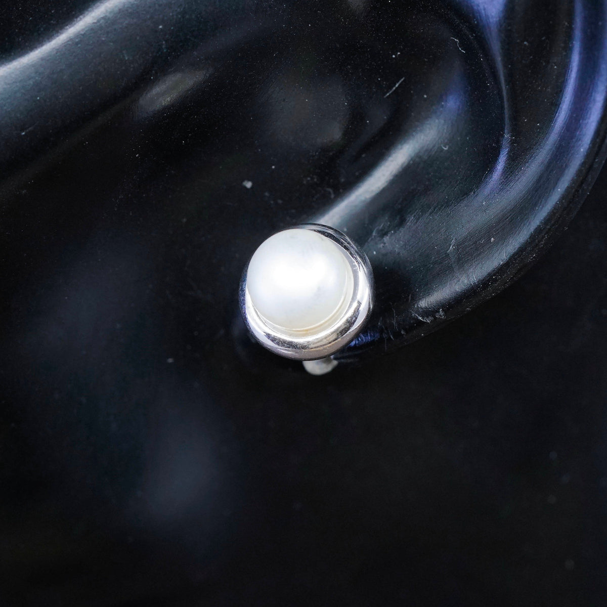 Vintage Sterling silver handmade earrings, 925 silver studs with pearl