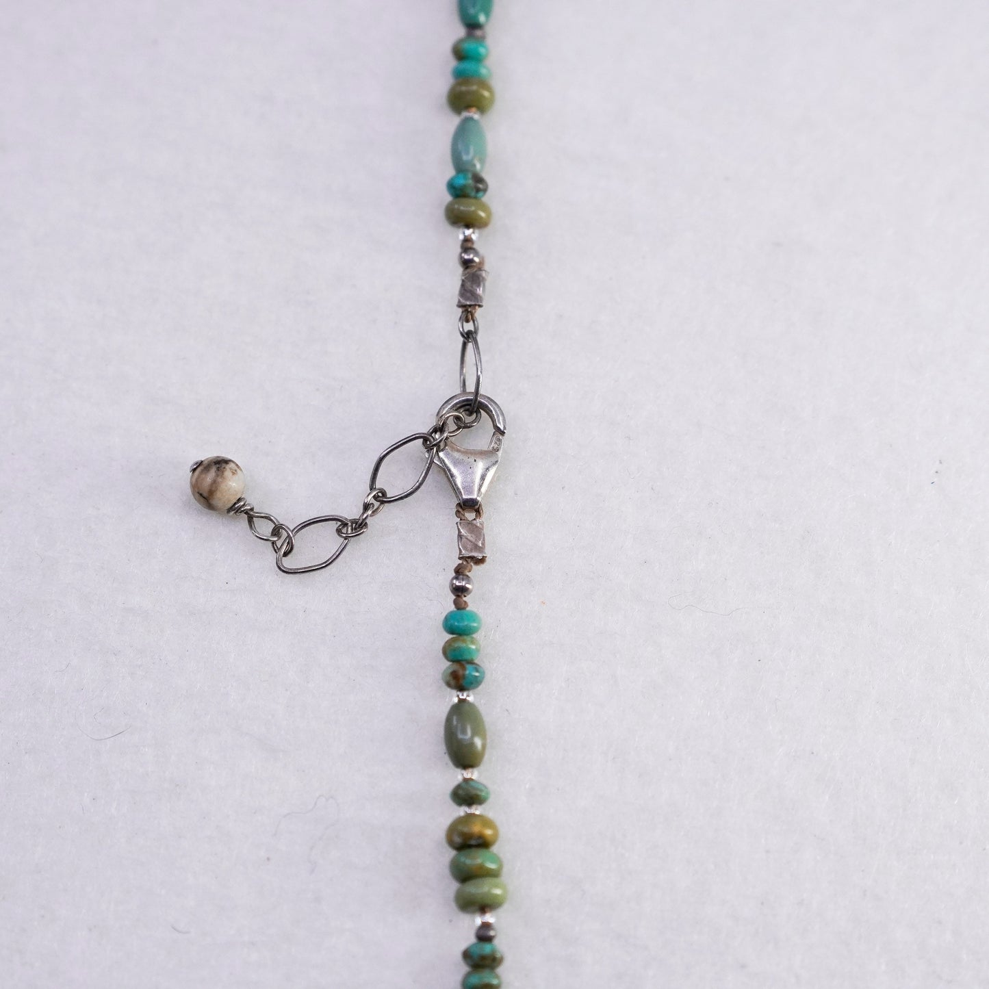 17+1”, Sterling 925 silver handmade necklace with turquoise and cross pendant