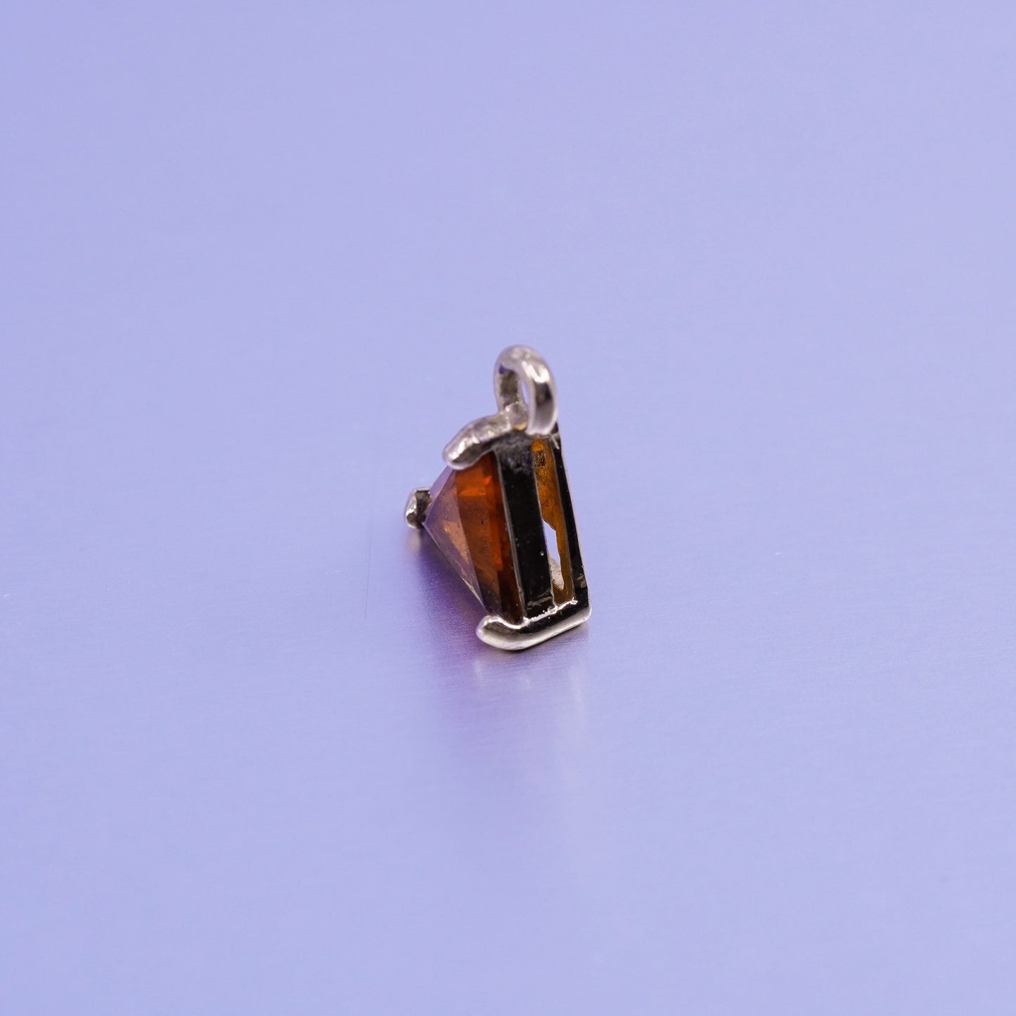 antique vermeil gold over sterling 925 silver handmade pendant triangular amber