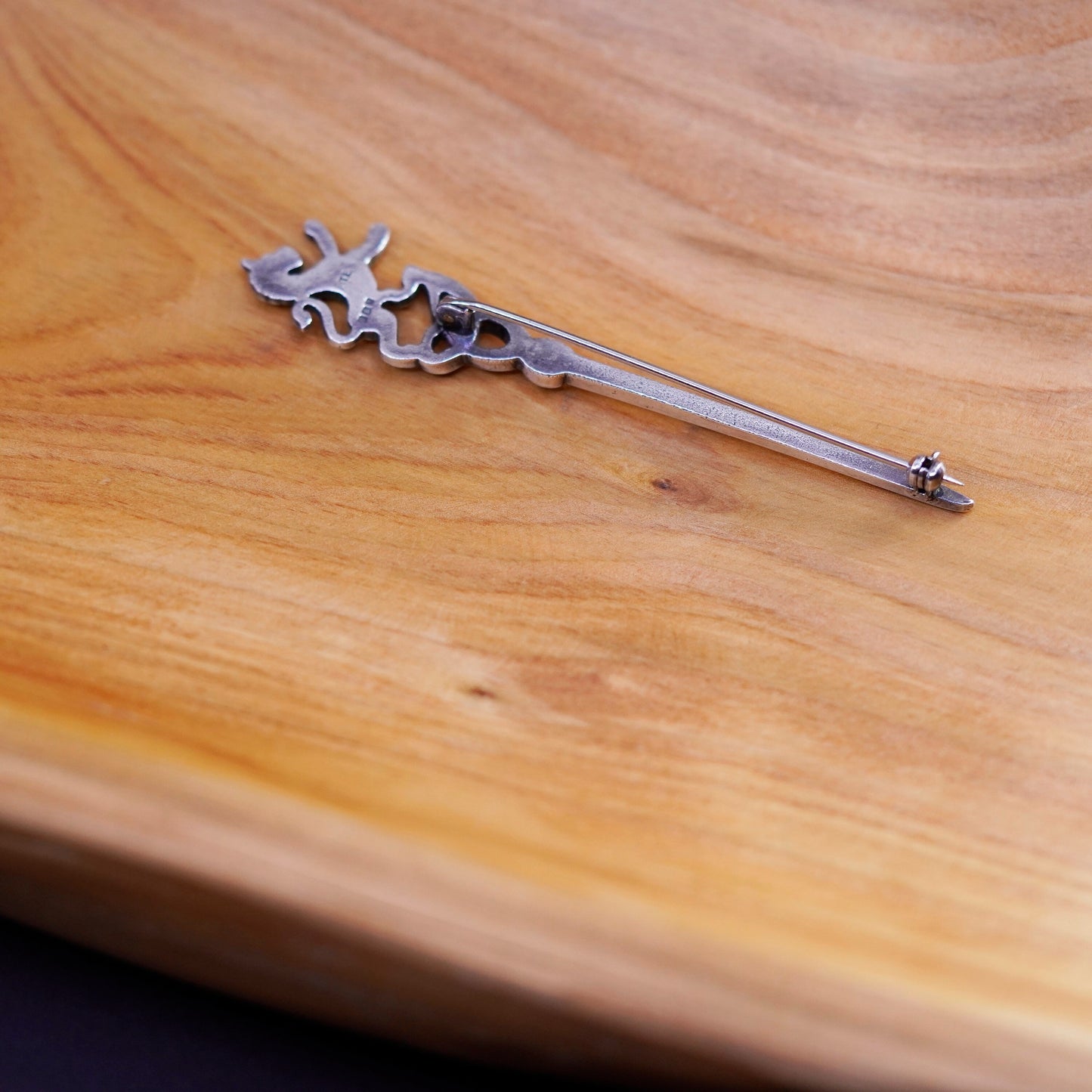 Vintage European handmade sterling 950 silver lion sword pin brooch