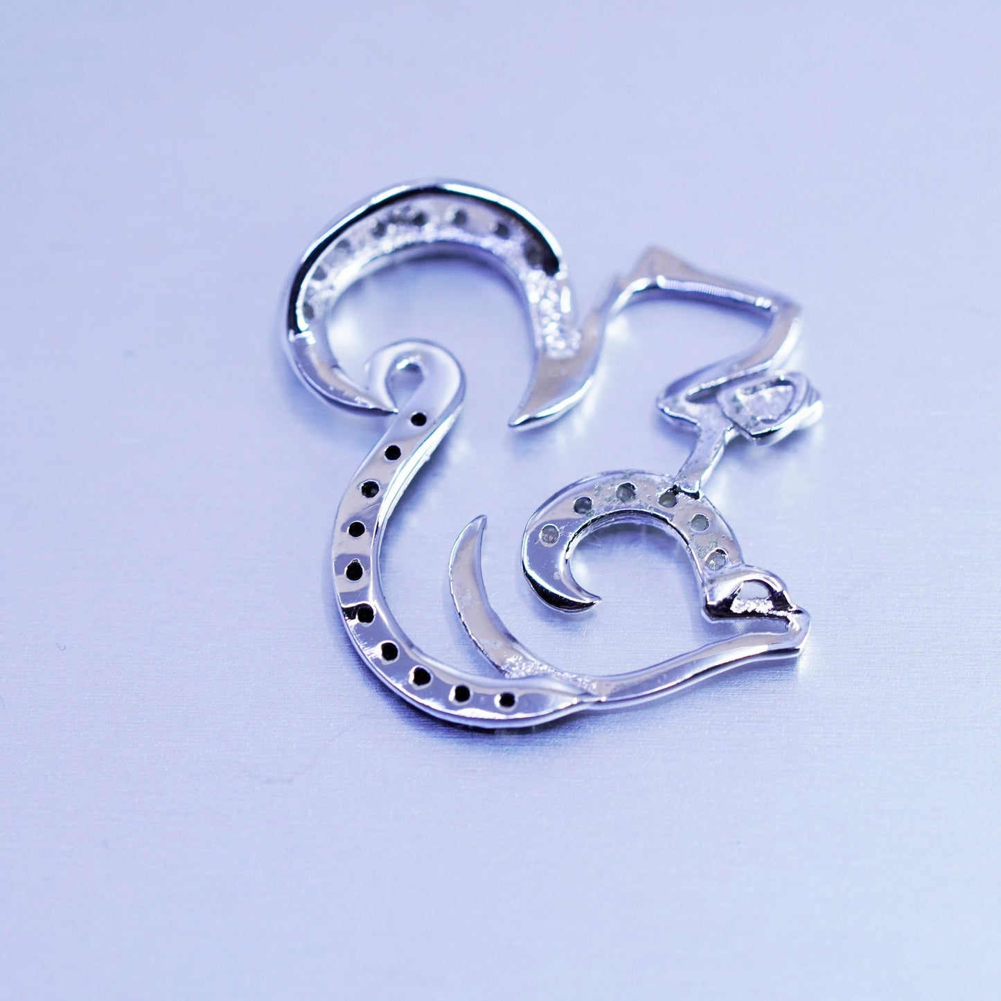 Vintage sterling 925 silver pendant, squirrel with diamond