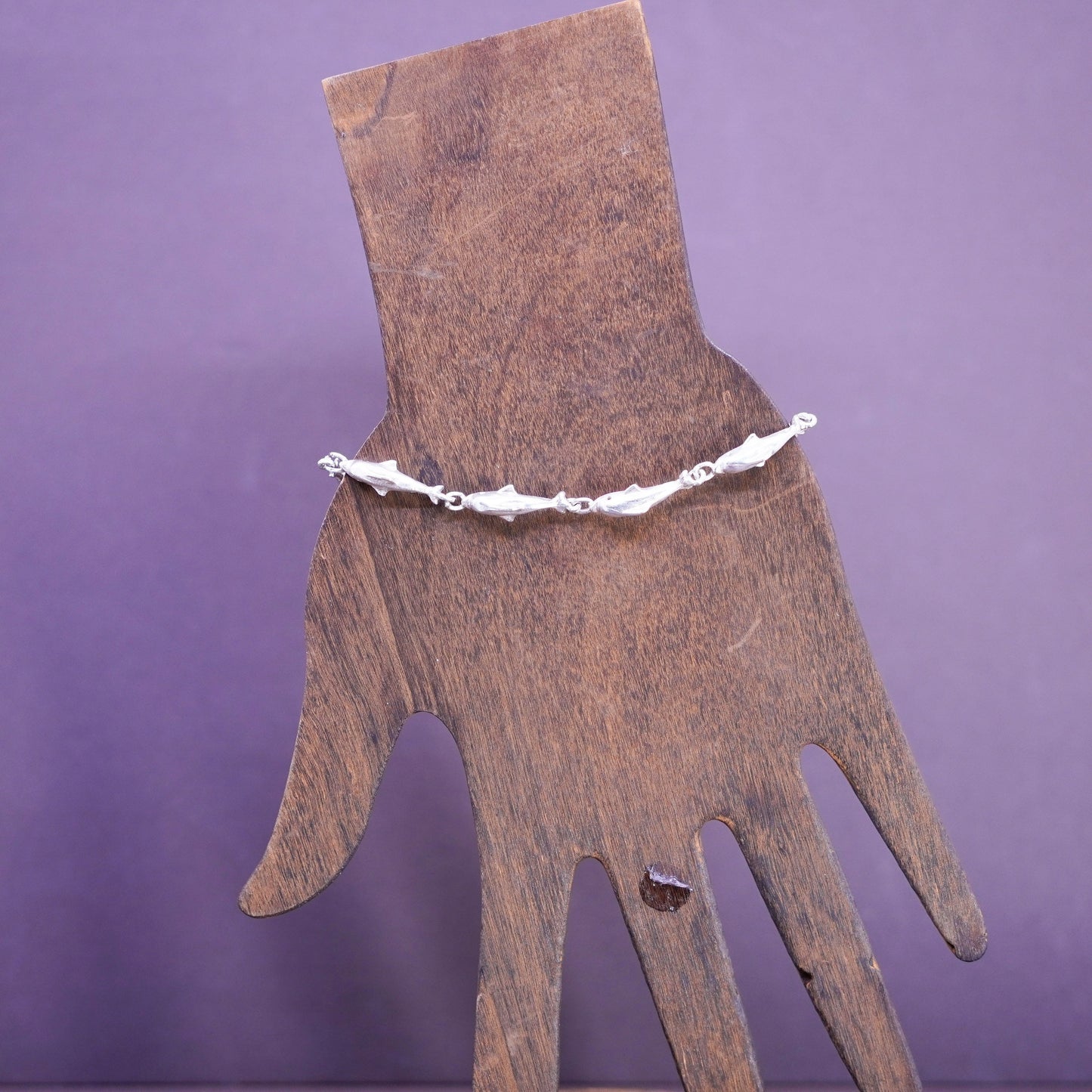 7.5”, vintage sterling 925 silver handmade bracelet, dolphin chain