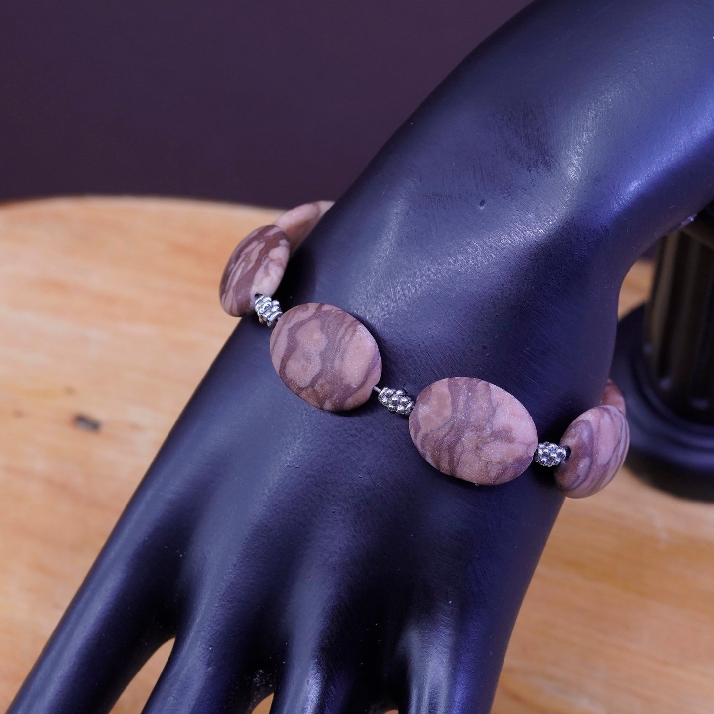 6.75+1.5”, Sterling 925 silver handmade bracelet with Jasper nuggets bracelet