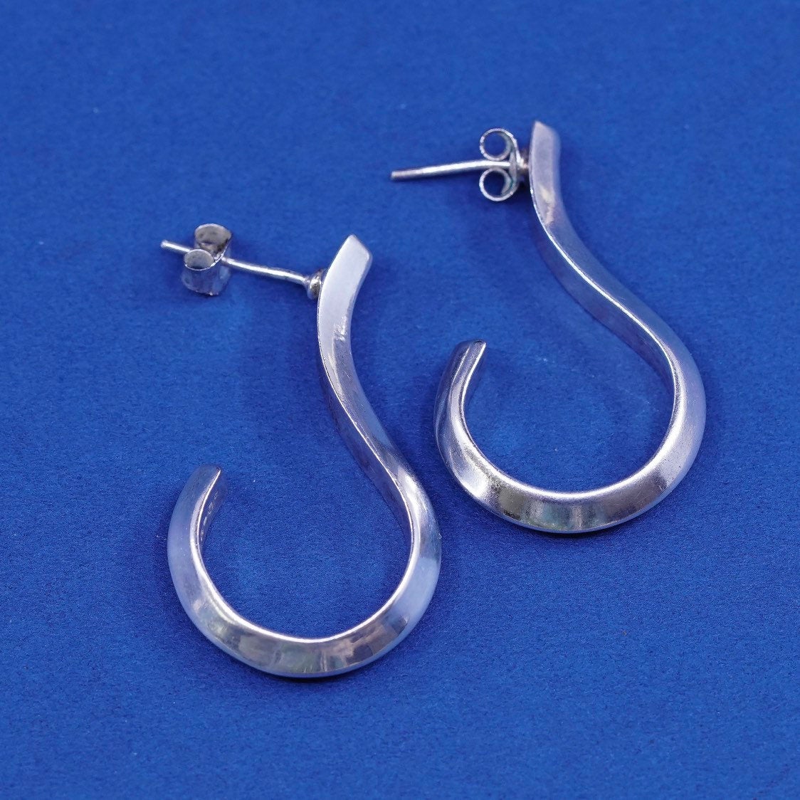 vtg modern minimalist sterling silver handmade earrings, mexico 925 hook drops