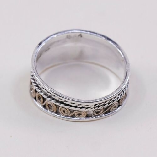 Size 5, Vtg Two Tone Sterling Silver Handmade Ring 925 Band W/ Swirl Texture