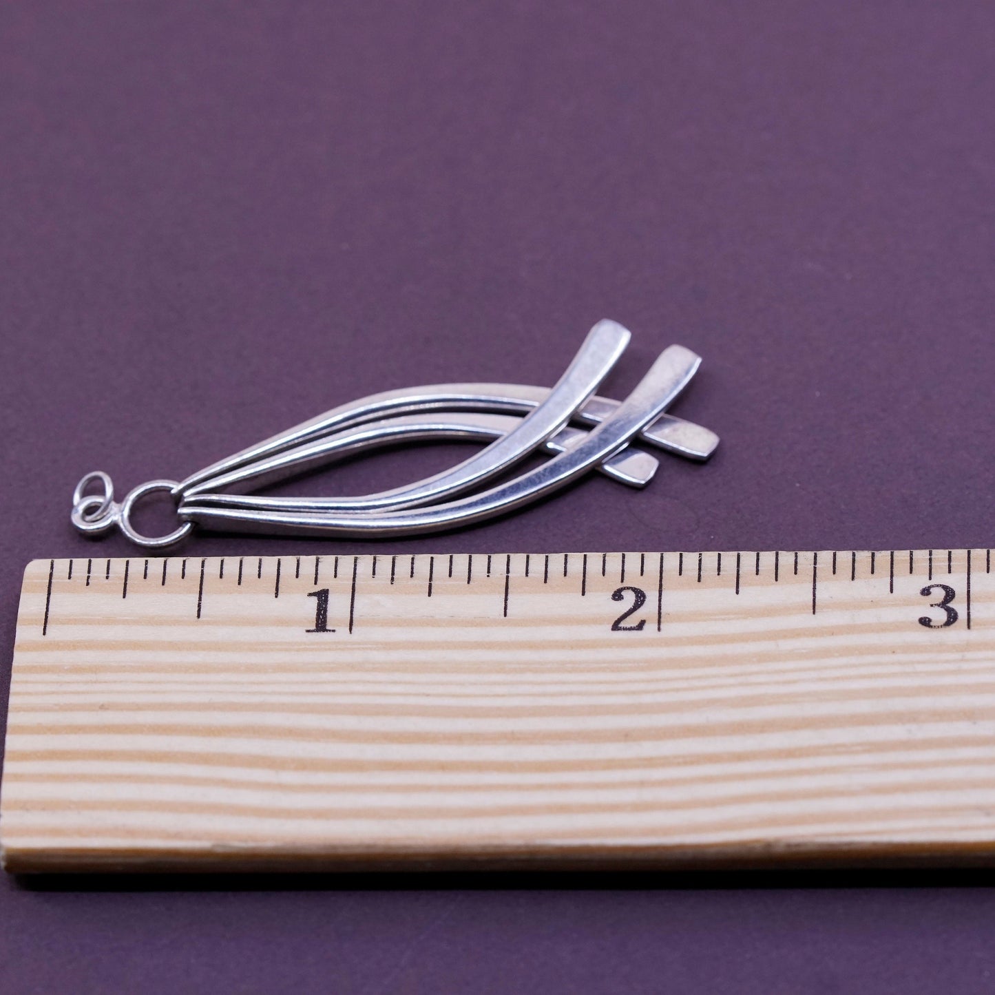 Vintage sterling silver handmade pendant, 925 hammered bar drop