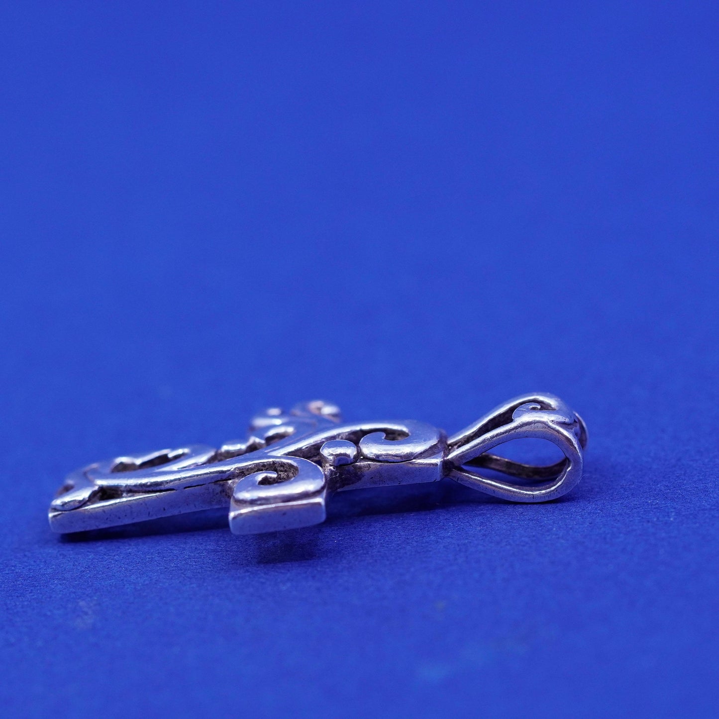 Vintage Sterling silver handmade pendant, 925 swirly cross charm