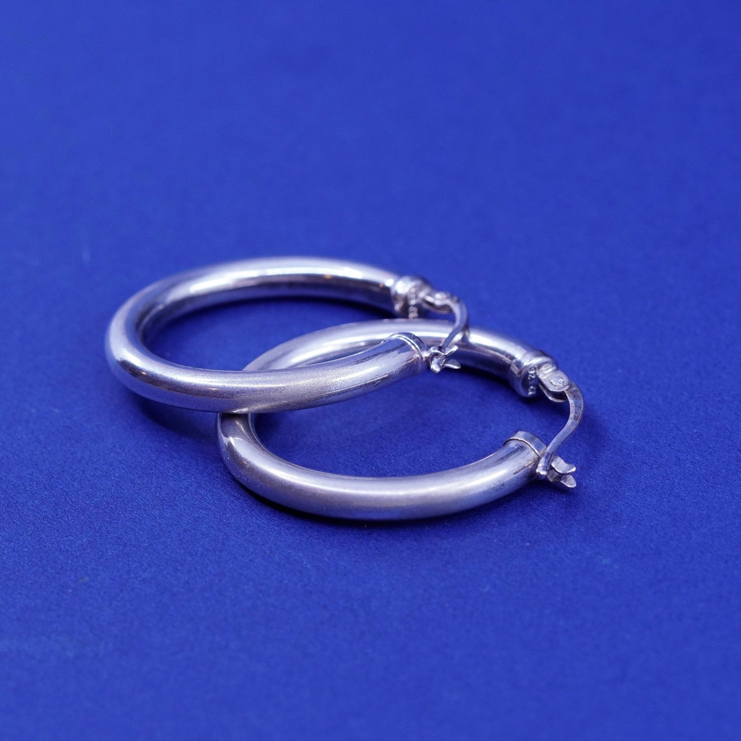 1”, vintage Sterling silver handmade earrings, bold 925 hoops