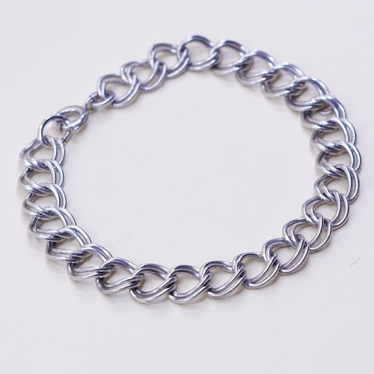 6.75”, 8mm, Vintage sterling silver bracelet, 925 double curb chain
