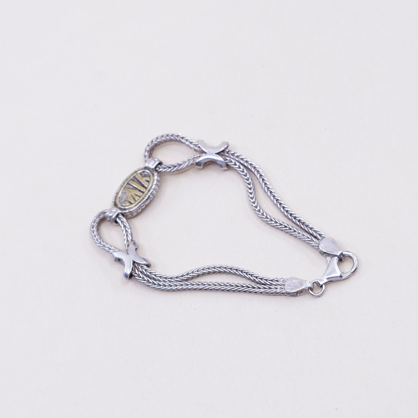 6.5”, 14K gold accent w/ sterling silver bracelet, 925 wheat chain w/ “YIW”
