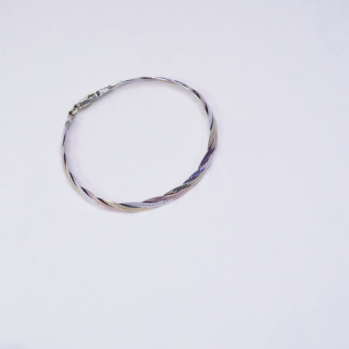 7”, vermeil gold sterling silver bracelet, triple tone 925 herringbone chain