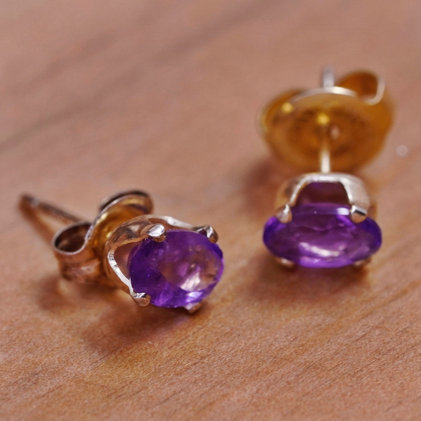 Vintage vermeil gold over Sterling 925 silver studs, amethyst earrings