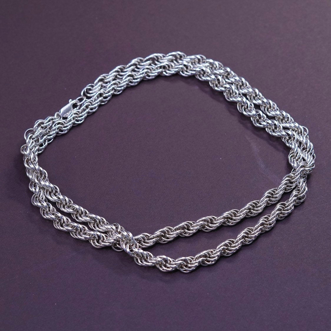 26, 6mm, vtgSterling silver necklace, Italy 925 Singapore chain, stamped 925