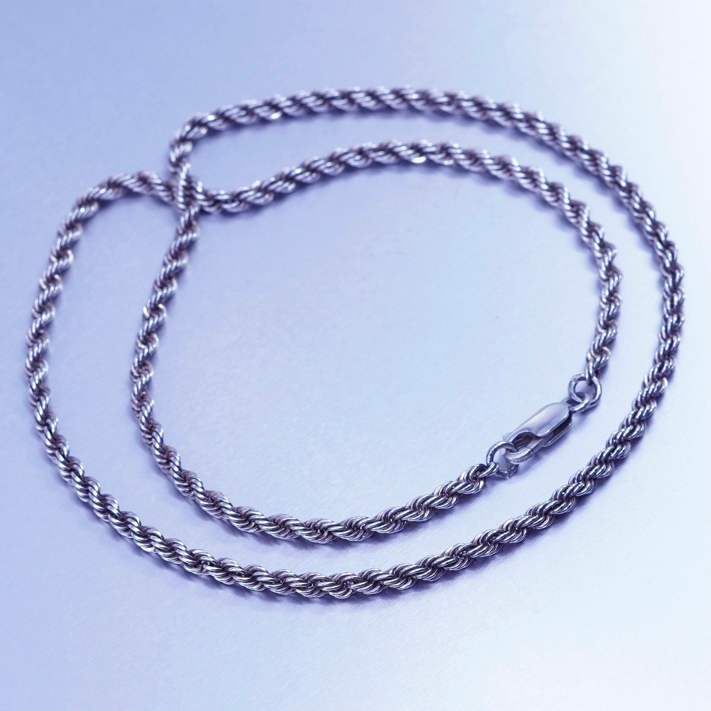 18” 3mm, vintage Sterling 925 silver bold rope chain necklace