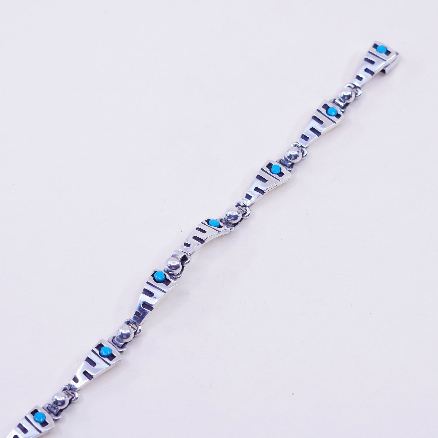 7.25”, Vintage mexico escocia Sterling 950 silver handmade bracelet turquoise