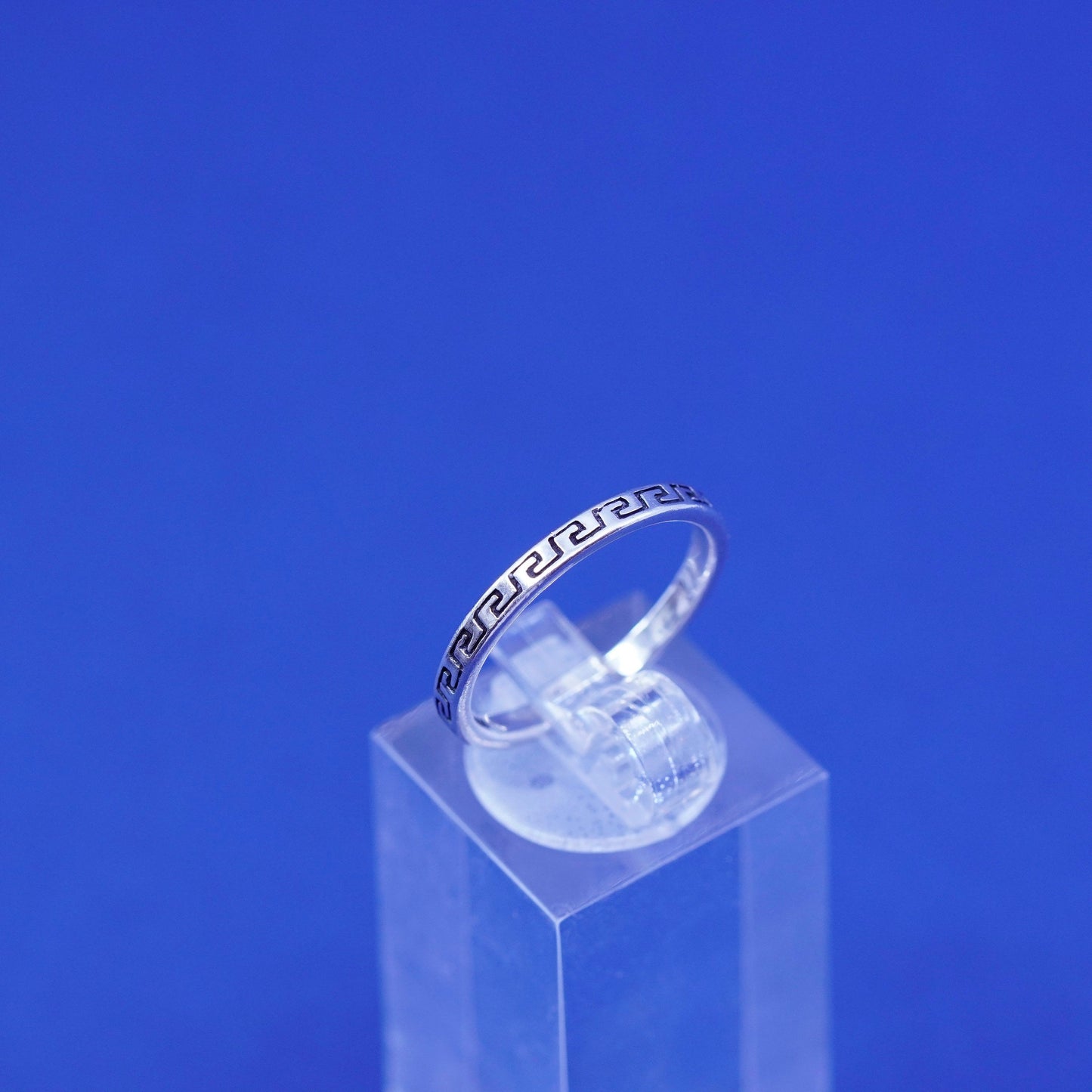 Size 7.25, vtg WJ Sterling silver handmade ring, hopi 925 band with Greek key