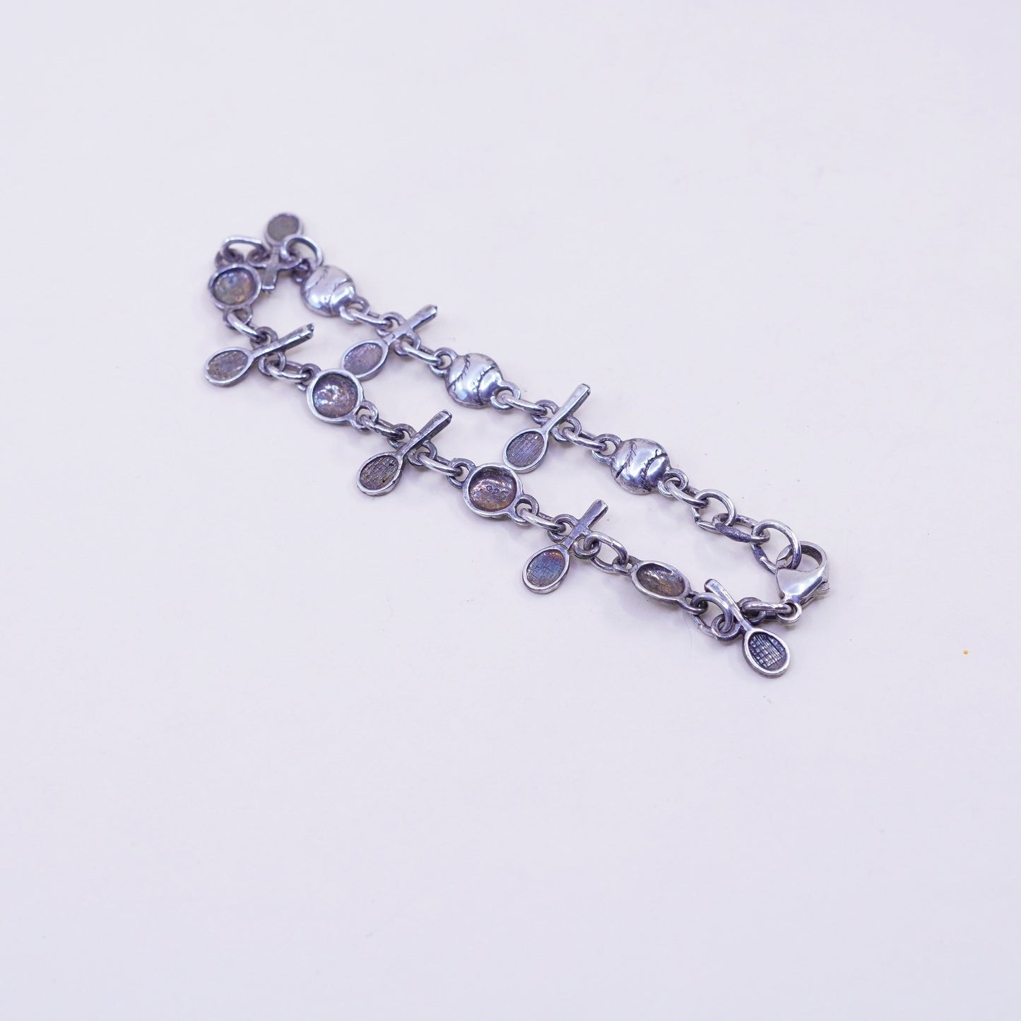 6.75”, milor sterling silver handmade bracelet, 925 tennis ball racket chain