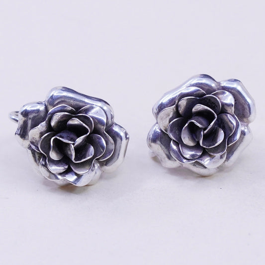 Vintage danecraft Sterling silver earrings, 925 screw back flower rose earrings