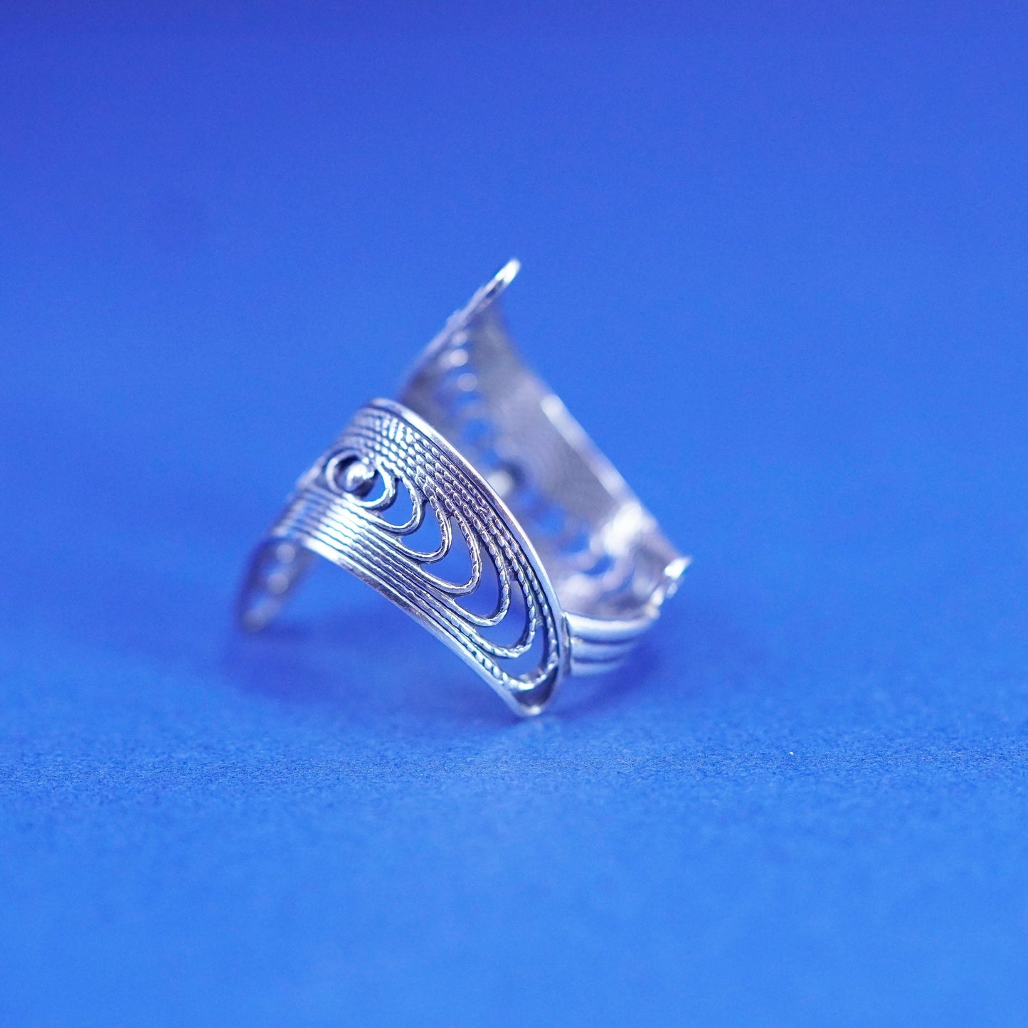 Size adjustable, vintage Sterling silver handmade ring, 925 filigree band