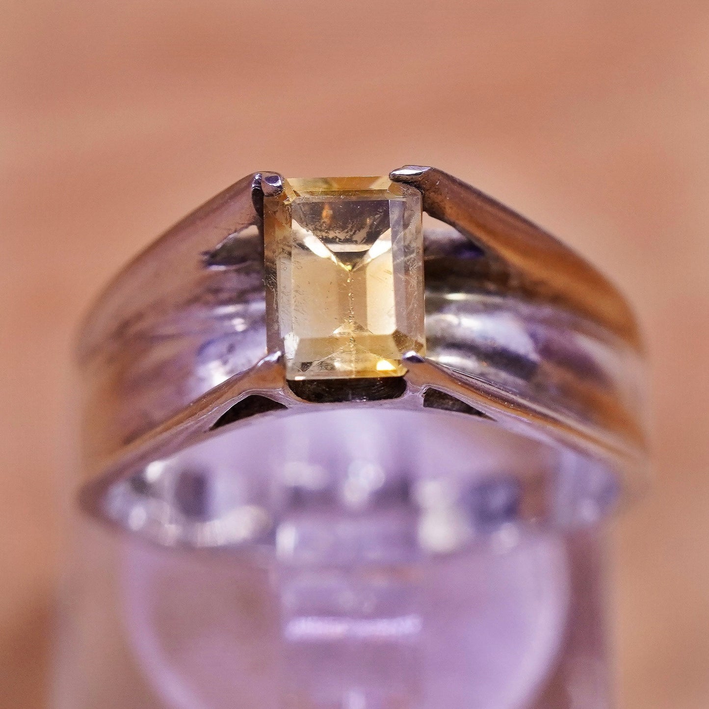 Size 7, vintage Sterling 925 silver handmade statement ring with citrine