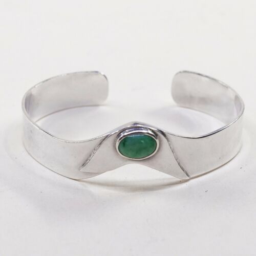 6.75”, Vtg Sterling 925 Silver Handmade Cuff, Southwestern Bracelet W/ Jade