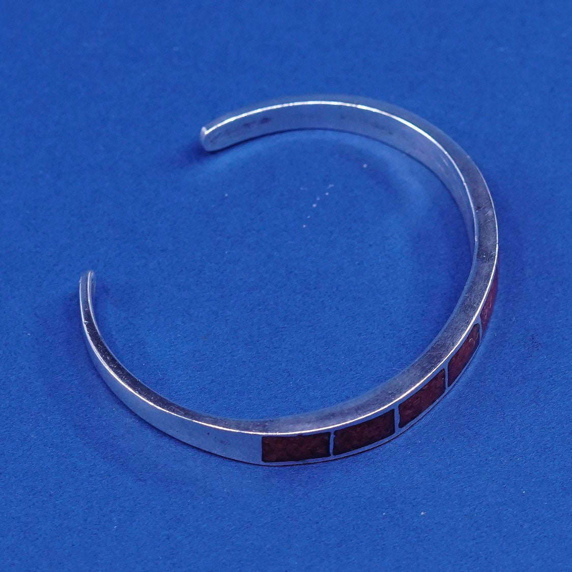6”, Native American zuni Sterling silver handmade bracelet, 925 cuff w/ coral