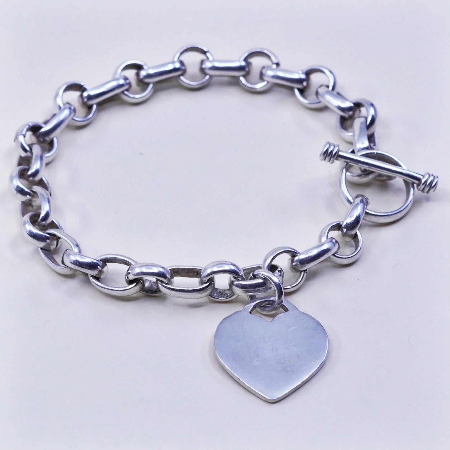 6.5”, sterling silver circle chain, 925 bracelet monogram initial “LVL” charm