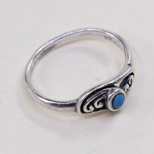 Sz 5.5, Vintage Sterling Silver handmade Turquoise Beads Ring