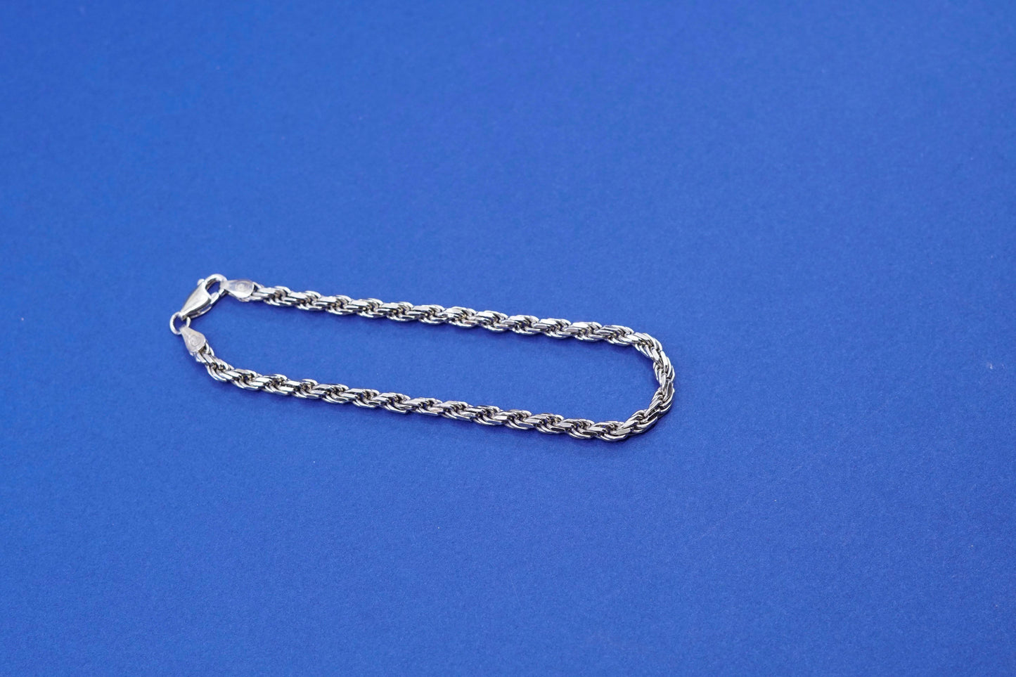 7.75”, 4mm, vintage sterling silver handmade bracelet, 925 diamond rope chain