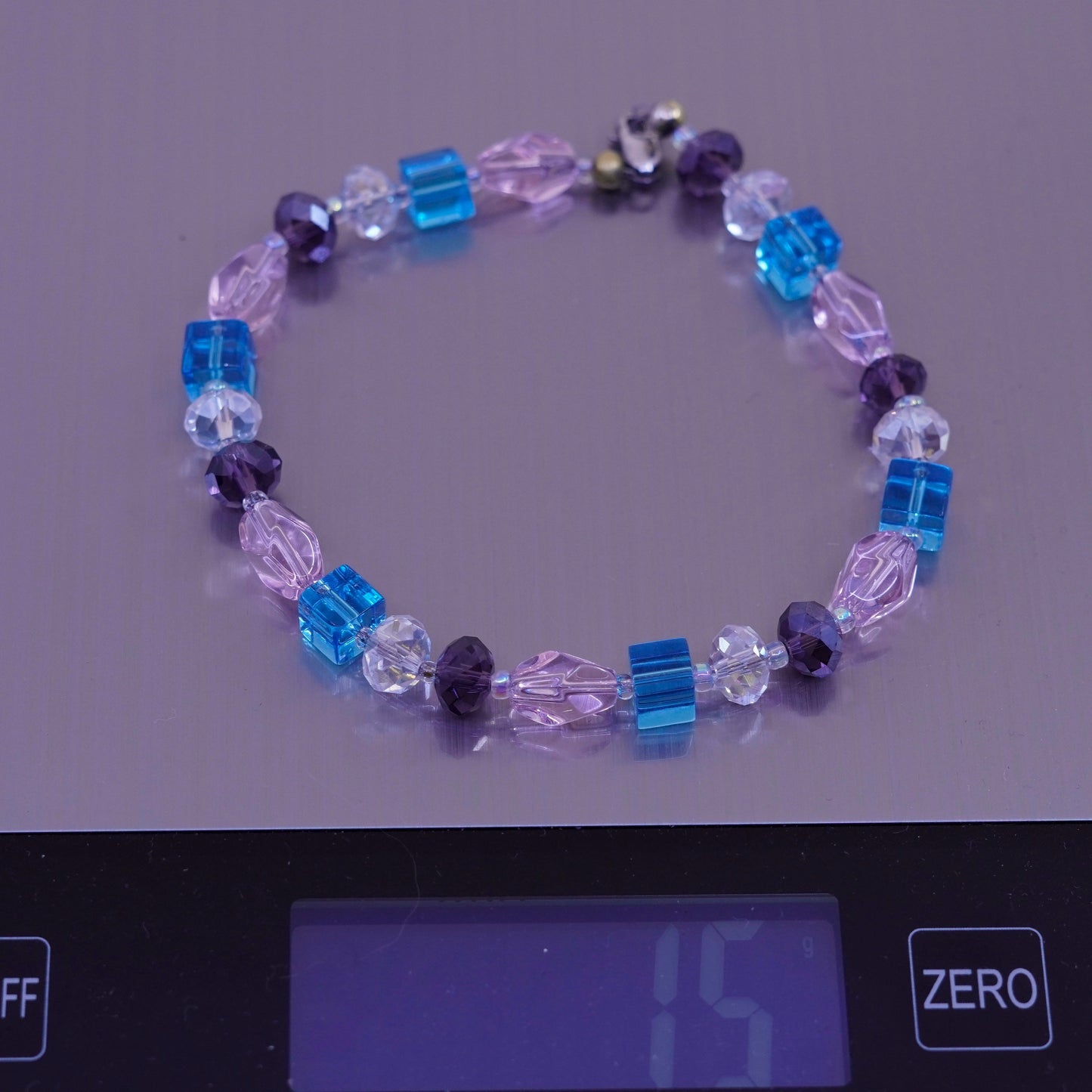 8.75”, handmade bracelet with crystal beads and Sterling 925 silver clasp