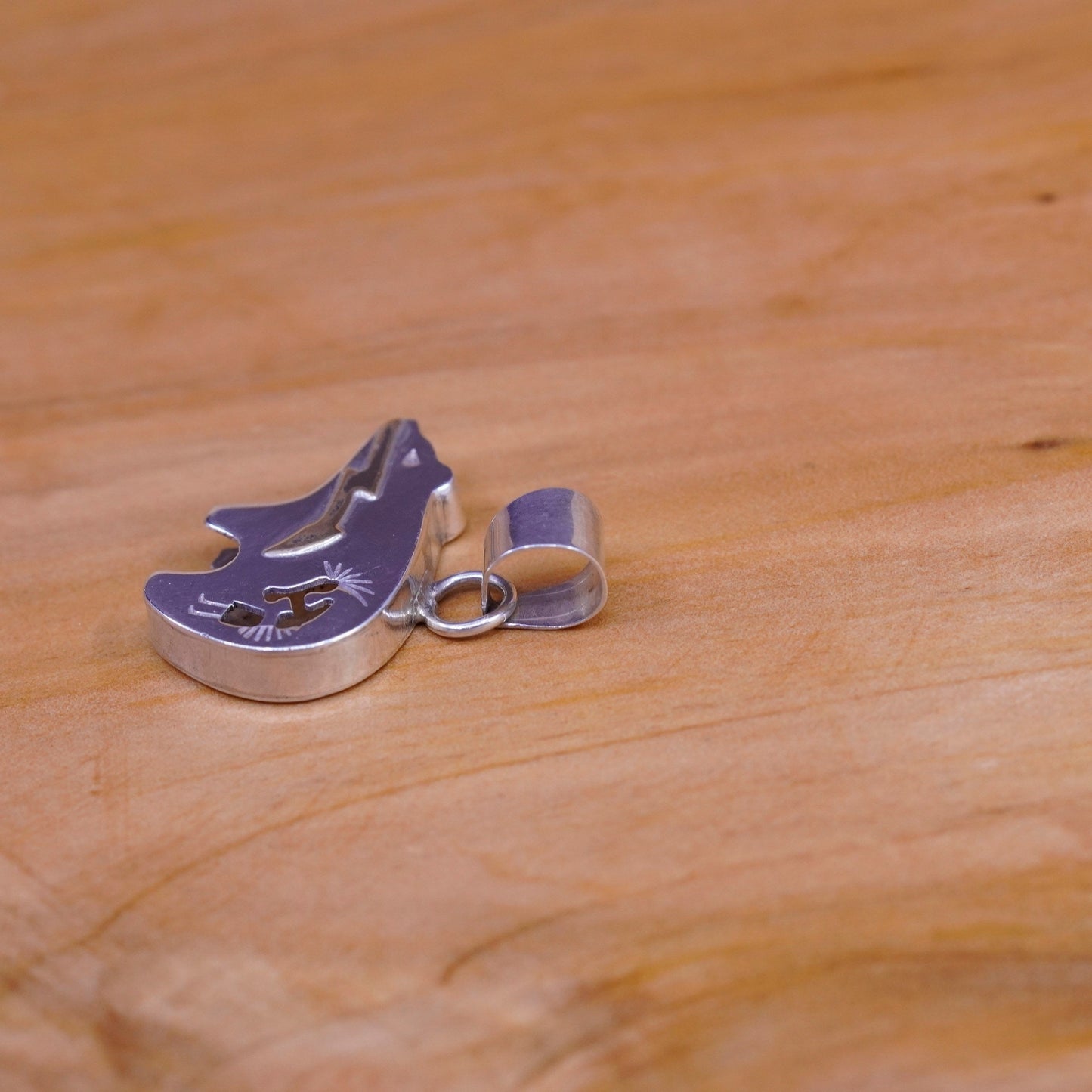 Vintage two tone Sterling silver handmade pendant, southwestern 925 polar bear