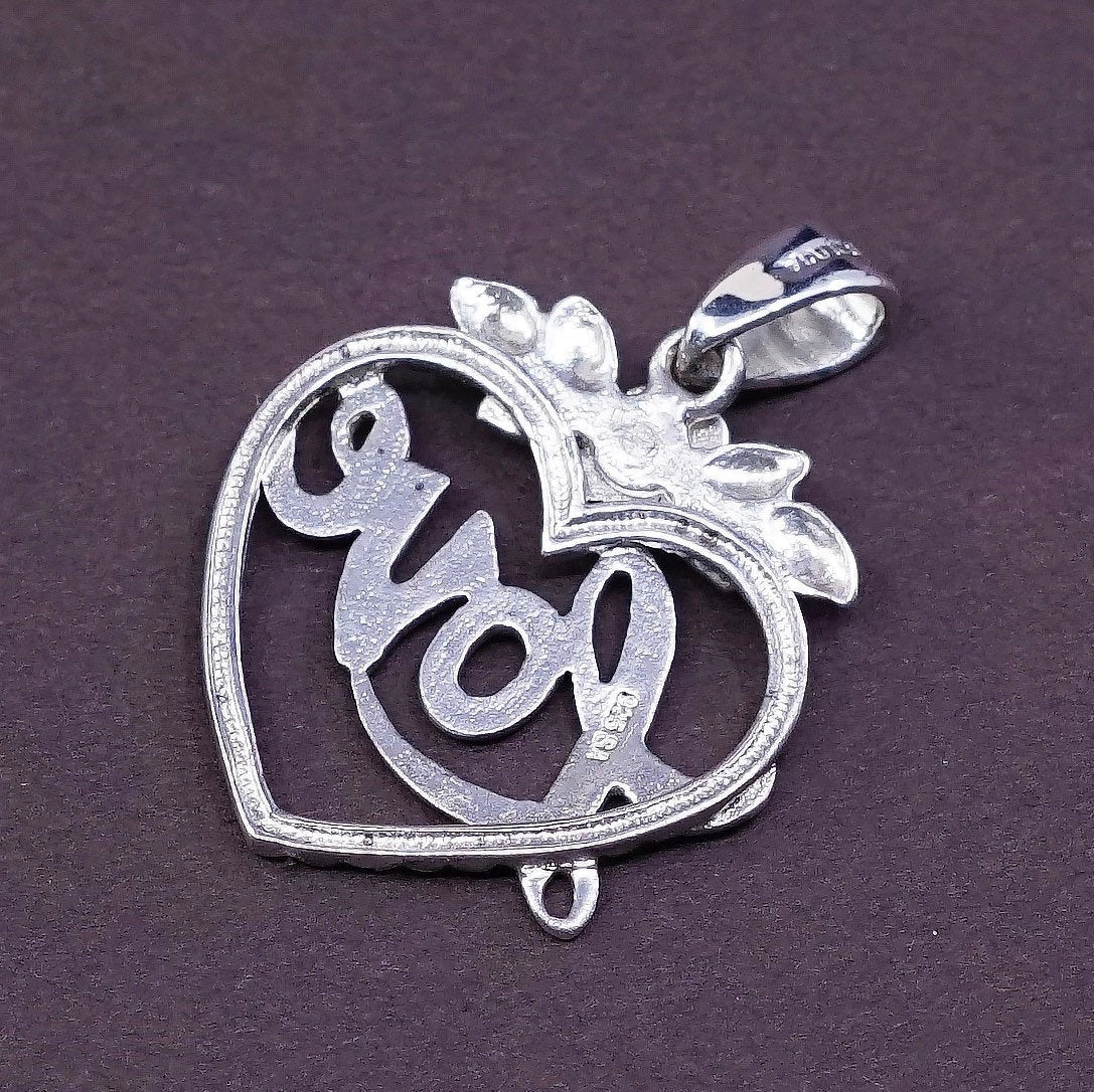 vtg Sterling silver handmade pendant, 925 heart charm w/ love inside