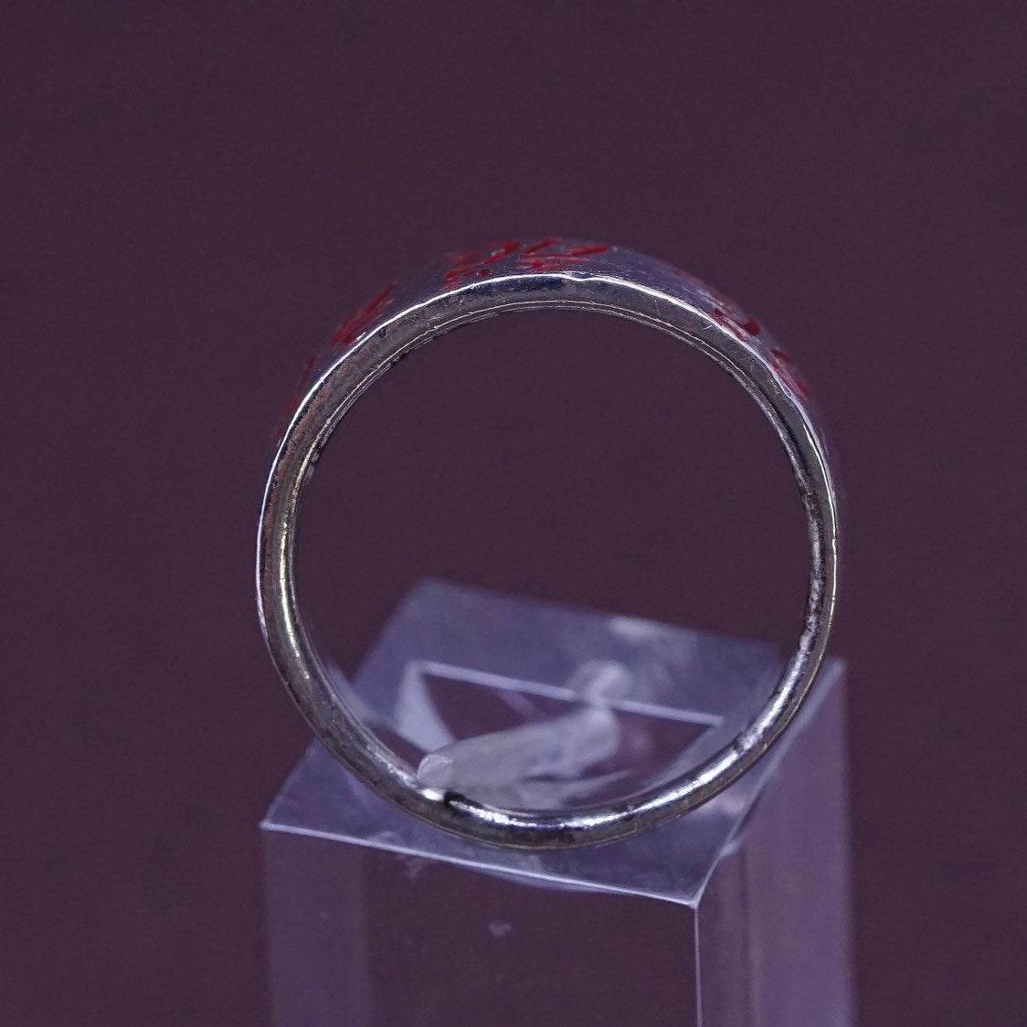 sz 10, vtg Sterling silver ring, 925 wide band w/ Chinese character “dragon”