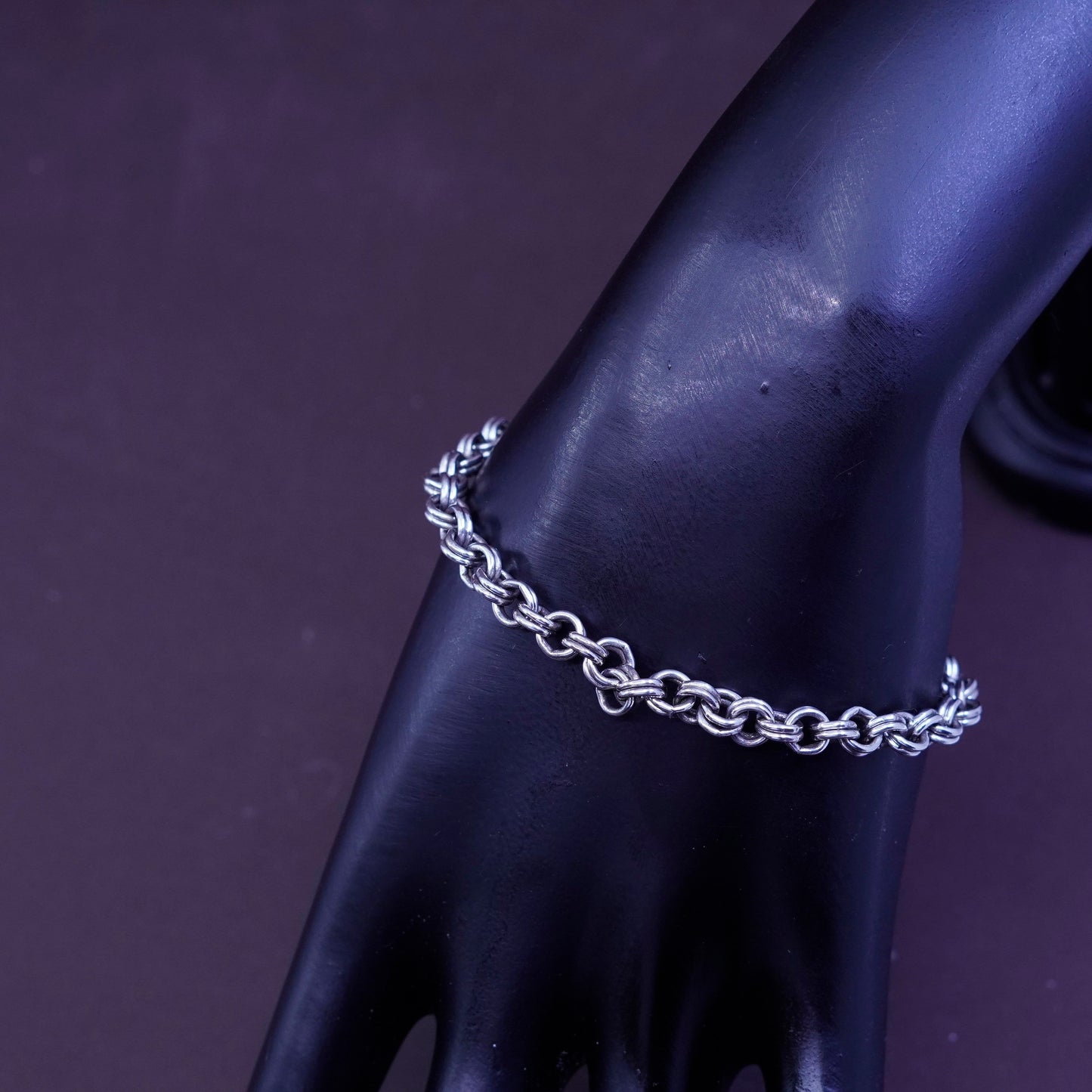 6.5”, Sterling silver handmade charm bracelet, 925 double circle link chai