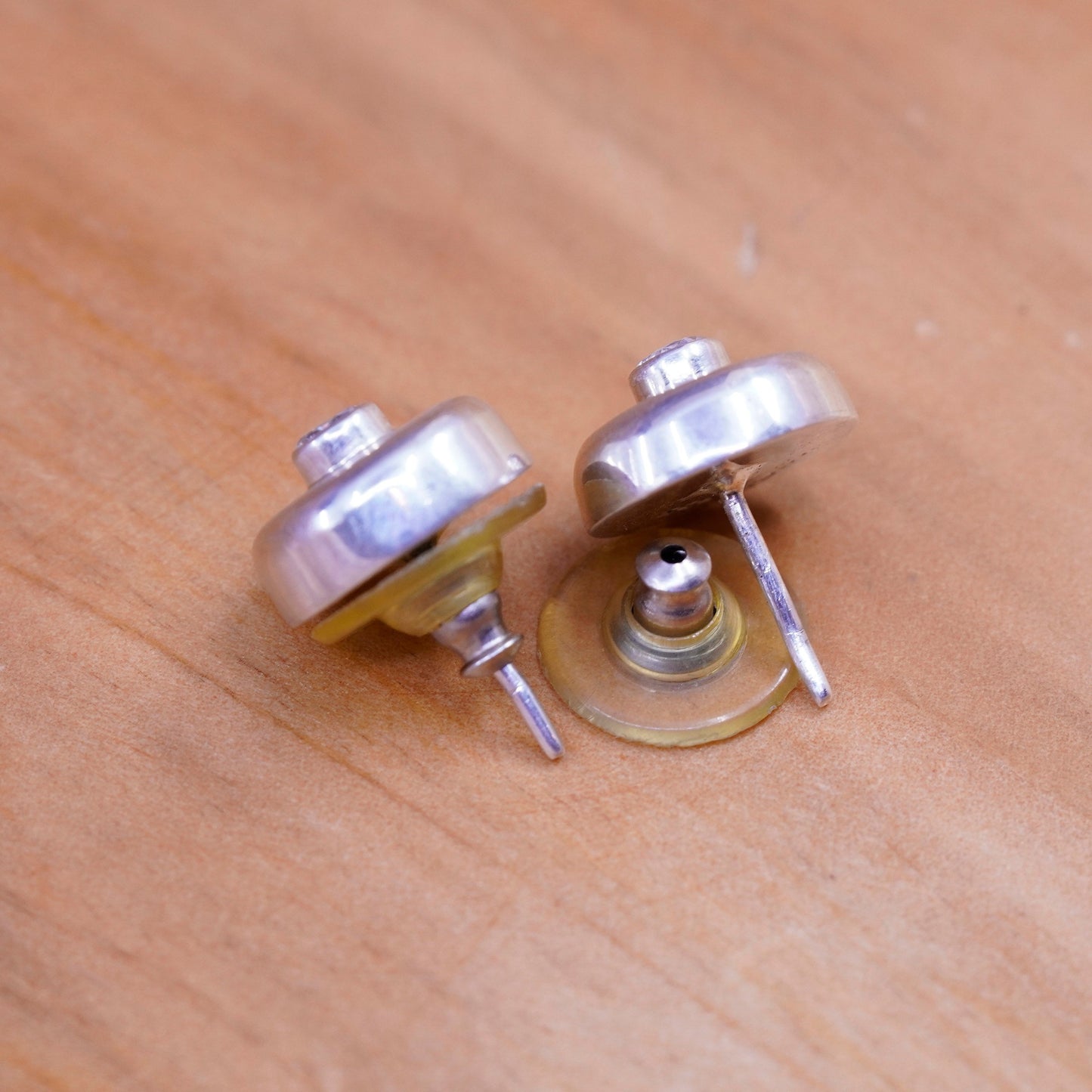 vintage modern Sterling silver handmade studs, earrings with cz